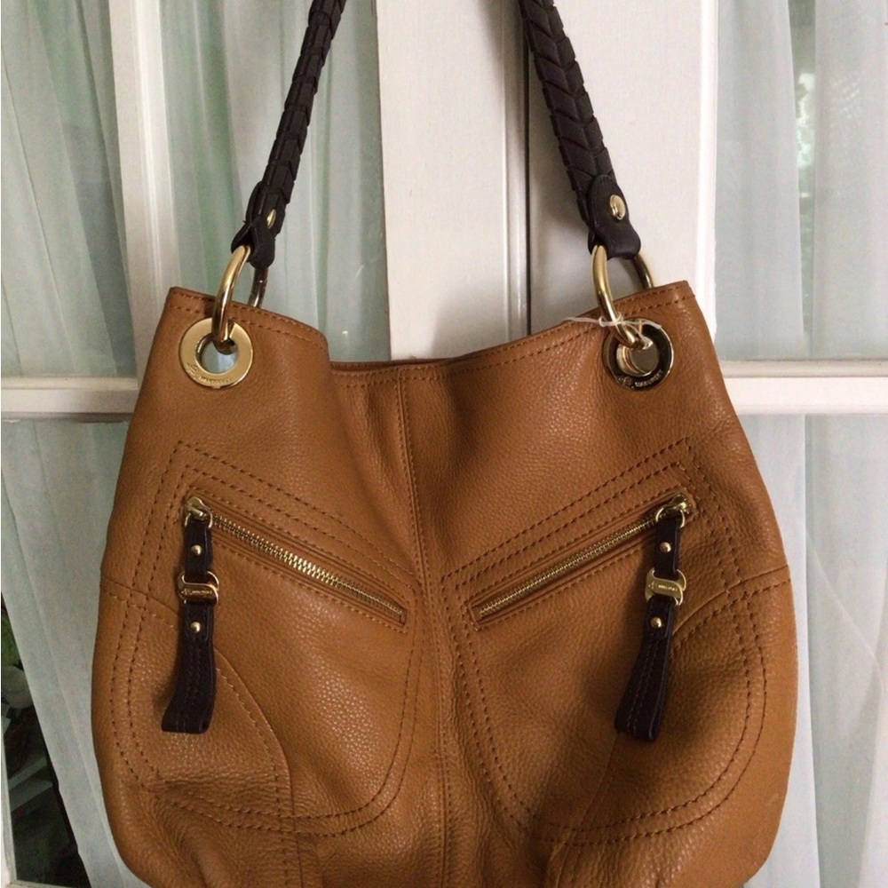 B Makowski orange leather hobo bag